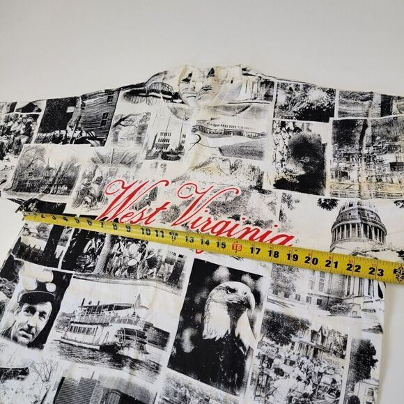 Vintage 90s Single Stitch All Over Print Newspaper AOP West Virginia Shirt Sz L - Picture 5 of 12
